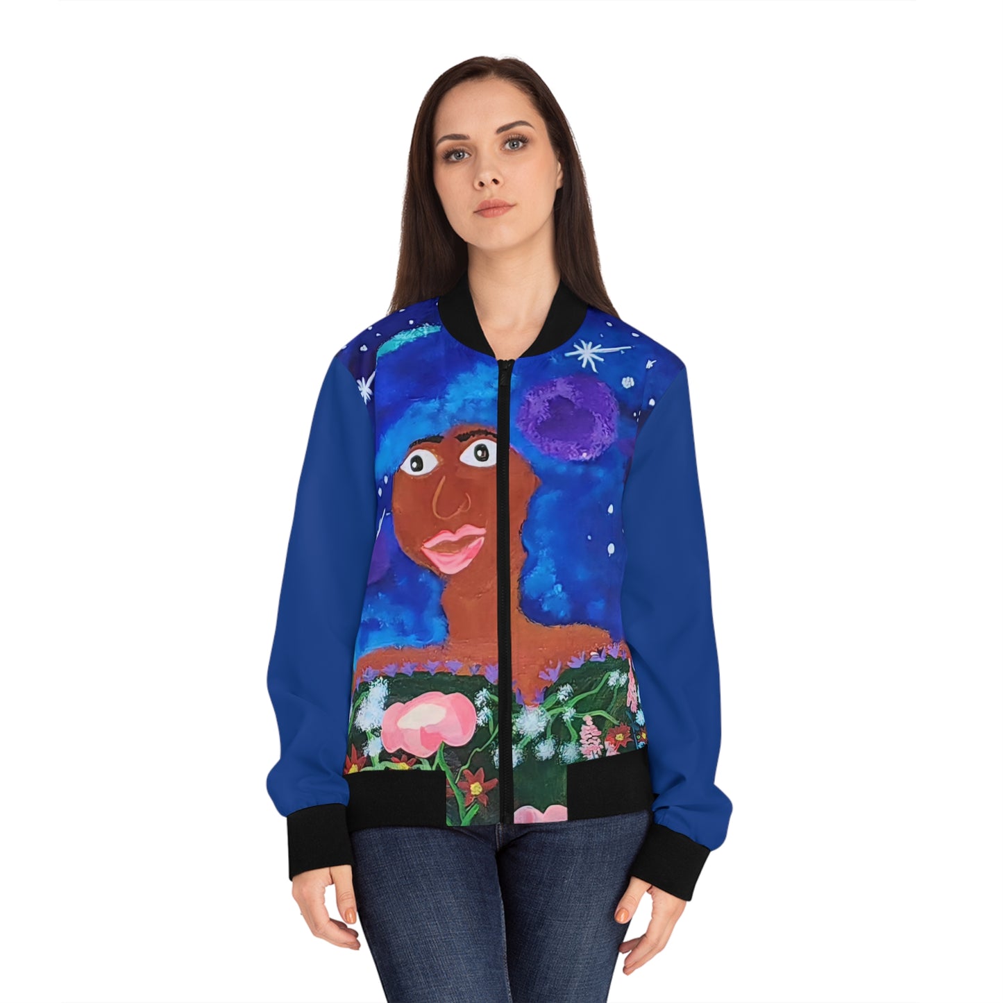 Vibrant Women's Bomber Jacket, Colorful Casual Outerwear, Unique Artist Design Coat, Trendy Fashion Statement, Gift for Her