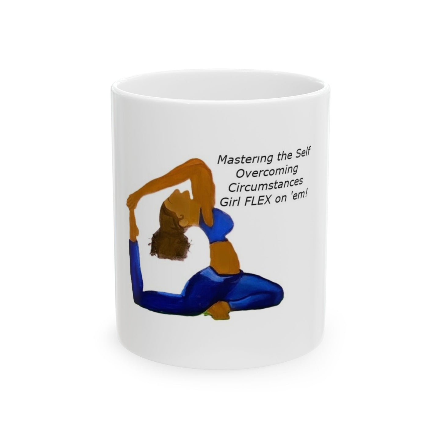 Ceramic Mug, Girl flex yoga pose, woman in blue yoga gear, black girl excellence, Gift for Yogi, Yoga Lover, Empowerment Gift, Inspirational