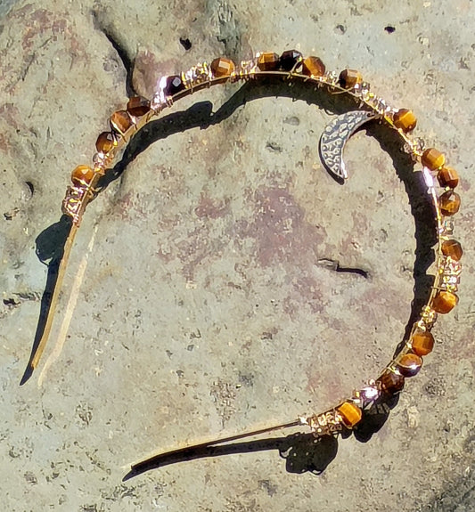 Tiger’s Eye Crescent Moon Beaded Headpiece