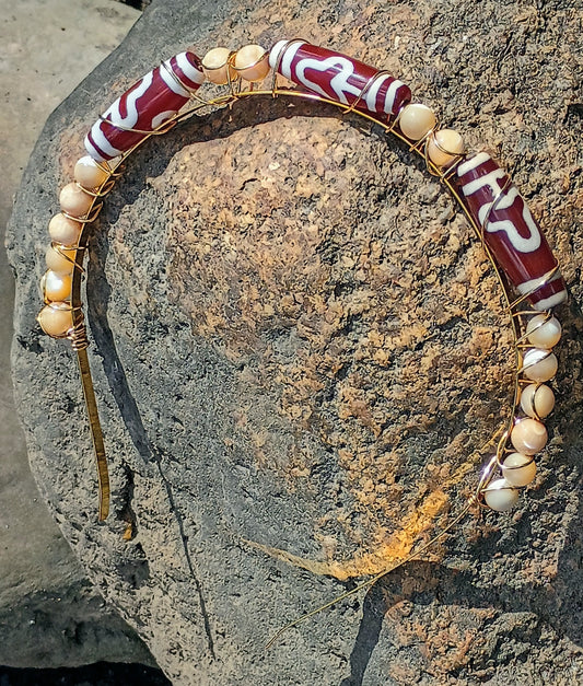 Crown Couture Dzi-Inspired & Mother-of-Pearl Beaded Headband